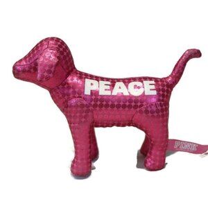 Pink Victoria Secret Dog Plush Metallic Iridescent Pink Peace Logo Dog